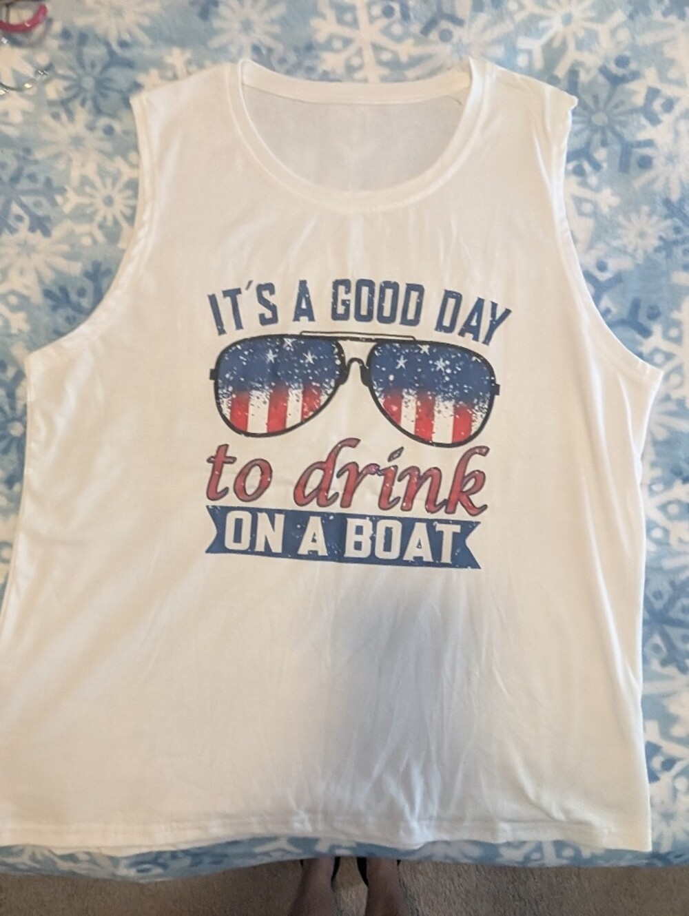 White Sleeveless Tank with Patriotic Sunglasses Graphic